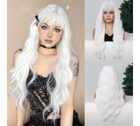 Long Curly Wig Grape Purple Cosplay Hair Wigs with Bangs Sexy Wavy Heat Synthetic Wig for Women Festival Party Costume (LC3019-1)