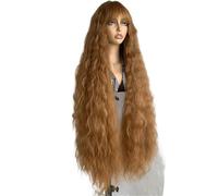 Long Curly Wig With Bangs For Women, 40 Inch Wavy Synthetic Bounce Fluffy Natural Style Wigs For Daily Use(Brown)