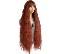 Long Curly Wig With Bangs For Women, 40 Inch Wavy Synthetic Bounce Fluffy Natural Style Wigs For Daily Use(Reddish brown)