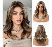 Long Curly Wig With Side Swept Bangs - Ombre Pink Highlights European Style Synthetic Full Cap Hair, Daily Wear Fit All Face Shapes Skin Tones(F)