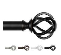 Long Curtain Poles for Eyelet Curtains 80 to 365, USFOOK 22 mm Black Curtain Pole for Windows, Metal Extendable Drapery Rods with Twisted Cage Finials