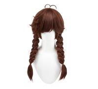 Long Dark Brown Double Braided Wig with Bangs Realistic Anime Game Costume Wigs Heat Resistant Synthetic Wig for Party Anime Conventions