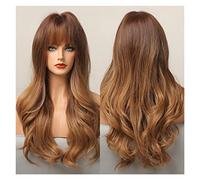 Long Dark Brown Synthetic Wigs compatible with Women Silky Wavy Wig With Air Bangs Heat Resistant Fiber Cosplay Daily Party Replacement(LC5210-1)