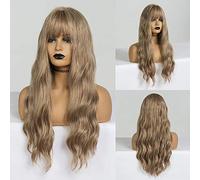 Long Dark Brown Women's Wigs With Bangs Water Wave Heat Resistant Synthetic Wigs For Black Women(LC205 3)