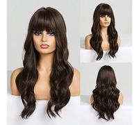 Long Dark Brown Women's Wigs With Bangs Water Wave Heat Resistant Synthetic Wigs For Black Women(LC226 468)