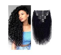 Long Deep Wave Kinky Curly Clip Ins 100% Brazilian Remy Human Hair Natural Color 8Pcs with18clips #1b Hairpieces(22inches,120gSet)