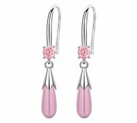 Long Delicate White Opal Eggplant Drop Earrings For Women Water Droplets Earing Dangle Copper Earrings Temperament Silver Plated Earrings Opal Earrings Fun Earrings for Women (Pink, One Size)