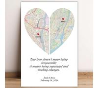 Long Distance Relationship Gift - First Anniversary & Valentine's Day Gift for Couples, Custom Poster Print, Personalized Map Print, Heart Map Poster, Where It All Began, Where We Met (Style A)