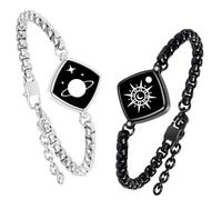 Long Distance Touch Bracelets Jewelry Set, Remote Smart Connection Love Bracelet,Send SOS SMS Relationship Bracelets Moon Stars for Couples Lovers Family Friends Festivals Valentine's Day Gifts Silver
