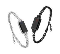 Long Distance Touch Bracelets Set of 2 - Lovers Are Closer Than Ever, Send SOS SMS, Flower Vibrate Touch Bracelet For Couples Lovers Family Friends, Cheap Relationship Couples Gifts Black Silver