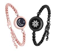 Long Distance Touch Bracelets, Vibration & Light Up Couples Bracelet, Remote Smart Matching for Long Distance Relationship, Girlfriend Boyfriend Xmas Gifts - Black Rose Gold