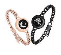 Long Distance Touch Bracelets,Vibration & Light up Remote Love Smart Couples Bracelet for Couples Long Distance Relationship Girlfriend Boyfriend Xmas Valentine's Day Gifts Black Gold Jewelry Set