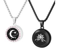 Long Distance Touch Necklaces,Vibration & Light up Remote Smart Matching Couples Necklace for Couple Long Distance Relationship Girlfriend Boyfriend Valentine's Day Xmas Gifts Black Silver Jewelry Set