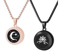 Long Distance Touch Necklaces,Vibration & Light up Remote Smart Matching Couples Necklace for Couples Long Distance Relationship Girlfriend Boyfriend Valentine's Day Xmas Gifts Black Gold Jewelry Set