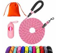 Long Dog Lead, 1.5M 3M 5M 10M 15M 20M 25M 30M Reflective Floating Long Leads for Dog Training with Soft Handle for Camping, Hiking, Swimming, Beach and Lake (Pink, 10M)