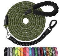 Long Dog Leash 15 FT: Heavy Duty Nylon Rope Leashes for Dogs Training with Reflective Threads Bungee and Padded Handle - Dog Lead for Large Small Medium Dogs Outside Walking Hiking