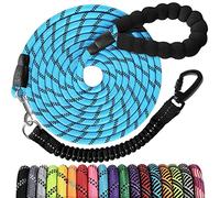Long Dog Leash 15 FT: Heavy Duty Rope Leashes for Dogs Training with Swivel Lockable Hook Reflective Threads Bungee and Padded Handle - Dog Lead for Large Small Medium Dogs Outside Walking Hiking Blue