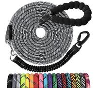 Long Dog Leash 15 FT: Heavy Duty Rope Leashes for Dogs Training with Swivel Lockable Hook Reflective Threads Bungee and Padded Handle - Dog Lead for Large Small Medium Dogs Outside Walking Hiking Grey