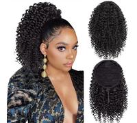 Long Drawstring Curly Ponytail Piece for African,American Ponytail Extension Synthetic Afro Kinky Curly Ponytail with Clip in Hairpiece for Women,18 inch(Dark Bown 4#)