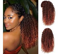 Long Drawstring Curly Ponytail Piece for African,American Ponytail Extension Synthetic Afro Kinky Curly Ponytail with Clip in Hairpiece for Women,18 inch(Dark Bown 4#)