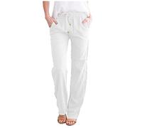 Long Drawstring Solid Straight Pants Casual Waist Elastic Women Pants Lady Trouser Pant White
