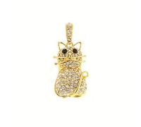 Long Dream Golden Little Cat Pattern Bling Diamond Metal Style 16GB USB Flash Drive