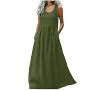 Long Dress with Pockets for Women, Ladies Summer Sleeveless Maxi Dress with Pockets UK Casual Plain Swing Sundress Scoop Neck Flowy Dresses for Beach Holidays Travel Vacation Outfits