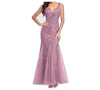 Long Dresses for Women UK Party Evening Elegant Bridesmaid Dress Sparkle Sequin Dresses Sleeveless Cami V Neckline Shiny Bodycon Fashtail Prom Ball Gown Cocktail Chiffon Wedding Guest Tulle Dress