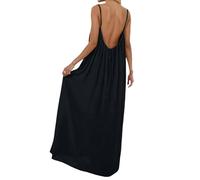 Long Dresses for Women UK Summer Dresses for Women UK Solid Color Spaghetti Strap Backless Maxi Dress Casual Holiday Beach Loose Sundress Sleeveless Sexy Comfortable A1 Black