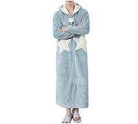 Long Dressing Gown With Hood | Zip Up Dressing Gowns Fleece Hooded Robe With Pockets And Belt Sleep Hoodie Winter Bathrobe Star Fleece Robe Comfy Loungewear Long Robe Warm Robe Plush Robe
