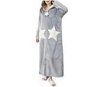 Long Dressing Gown With Hood | Zip Up Dressing Gowns Fleece Hooded Robe With Pockets And Belt Sleep Hoodie Winter Bathrobe Star Fleece Robe Comfy Loungewear Long Robe Warm Robe Plush Robe