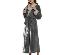 Long Dressing Gowns for Women UK Fleece Bathrobe Teddy Sherpa Lined Long Robe with Belt Loungewear Full-Length Bath Robe Snuggle Super Soft Fluffy Towelling Housecoats Warm Thicken Winter Nightwear