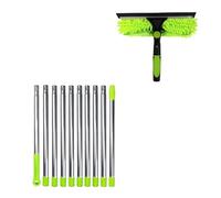 Long Duster Window Cleaning Squeegee Dusting Cleaning 2 in 1 Washing Ceiling Duster Extension Pole Dust Remover Window Wiper Replace The Solar Cleaning Brush(Green)
