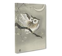 Long Eared Owl By Ohara Koson Asian Japanese Canvas Wall Art Print Ready to Hang, Framed Picture for Living Room Bedroom Home Office Décor, 30x20 Inch (76x50 cm)