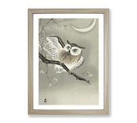 Long Eared Owl By Ohara Koson Asian Japanese Framed Wall Art Print, Ready to Hang Picture for Living Room Bedroom Home Office Décor, Oak A3 (34 x 46 cm)