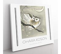 Long Eared Owl By Ohara Koson Exhibition Museum Asian Japanese Canvas Wall Art Print Ready to Hang, Framed Picture for Living Room Bedroom Home Office Décor, 50x50 cm (20x20 Inch)