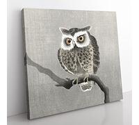 Long eared Owl Upon a Tree by Ohara Koson Asian Japanese Canvas Wall Art Print Ready to Hang, Framed Picture for Living Room Bedroom Home Office Décor, 50x50 cm (20x20 Inch)