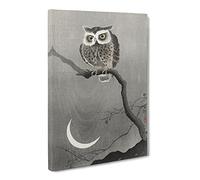Long Eared Owl Upon A Tree By Ohara Koson Canvas Print | Gallery Wrapped 30mm Frame Wall Art | 30x20 inches | Ready to Hang | Asian Animals Picture | Living Room Bedroom Lounge Office