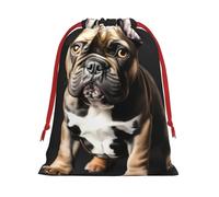 Long Ears French Bulldog Print Christmas Drawstring Gift Bags, Xmas Holiday Fabric Gift Wrapping Bag For Party, Size-L