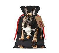Long Ears French Bulldog Print Drawstring Christmas Gift Bag With Tags Reusable For Birthday Parties Gift Weddings Holiday