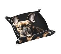 Long Ears French Bulldog Print Leather Valet Tray For Women,Travel Organizer, Trinket Jewelry Cosmetic Organizer Tray