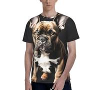 Long Ears French Bulldog Print Short Sleeve Crew Neck T-Shirt Fashionable Casual Summer Comfortable Everyday Use Black