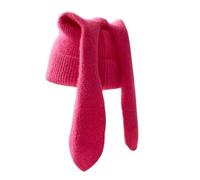 Long Ears Funny Hat for Women Cute Bunny Beanie Winter Warm Knit Rabbit Skull Cap Ear Windproof Knitted Flat Bobble Hat for Cold Weather Ski One Size