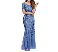 Long Evening Sequin Dresses for Women UK Elagant Short Sleeve Long Dresses Mermaid Sequin Tulle Prom Evening Dress Party Club Slim Fit Dress A Line Flowy Dress Sexy Sparkle Mini Dress Blue