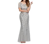 Long Evening Sequin Dresses for Women UK Elagant Short Sleeve Long Dresses Mermaid Sequin Tulle Prom Evening Dress Party Club Slim Fit Dress A Line Flowy Dress Sexy Sparkle Mini Dress Silver