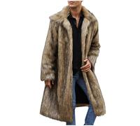 Long Faux Fur Coat Men 2024 Open Front Fluffy Cardigan Thicked Cardigan Mid Length Coats Thermal Longline Fur Jacket Men's Jackets Turndown Collar Winter Outerwear Plush Overcoats Clearance S-4XL