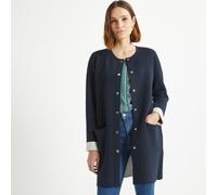 Long Fine Knit Cardigan with Button Fastening Navy