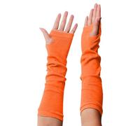Long Fingerless Gloves for Women St. Patrick's Day Funny Long Wrist Warmer Mens Womens Irish Festival Green Fingerless Arm Sleeves Stretchy Knitted Punk Arm Warmer Novelty Gloves (02-Orange, One Size)