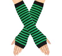 Long Fingerless Gloves for Women St. Patrick's Day Funny Long Wrist Warmer Mens Womens Irish Festival Green Fingerless Arm Sleeves Stretchy Knitted Punk Arm Warmer Novelty Gloves (04-Black, One Size)
