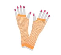 Long Fishnet Gloves Neon 1980s Fancy Dress Pop Disco - Neon Orange